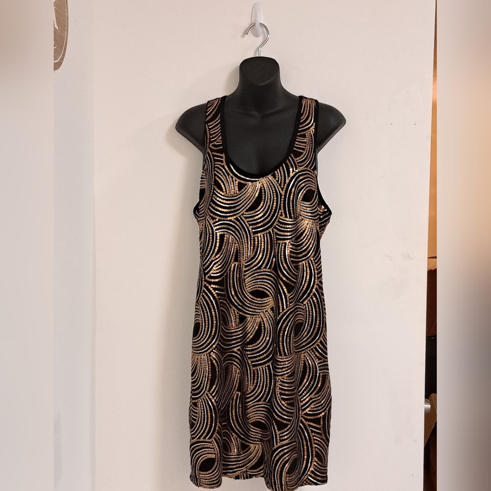 Bisou Bisou Black and Gold Swirl Mini Dress Size Misses MED